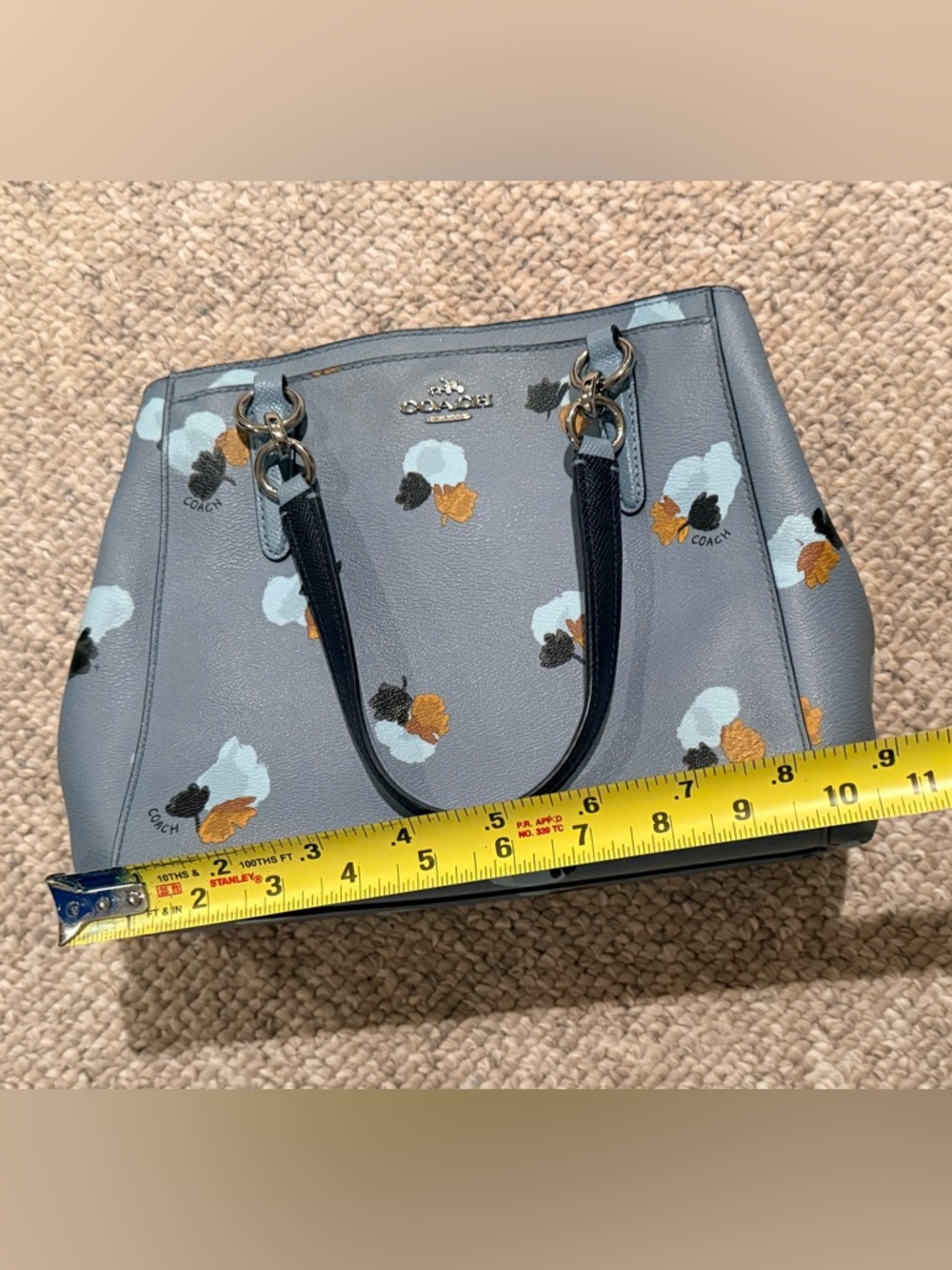 Coach Gray Blue Floral Print Structured Satchel Handbag - Picture 7 of 8
